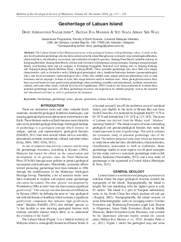 (PDF) Geoheritage of Labuan Island