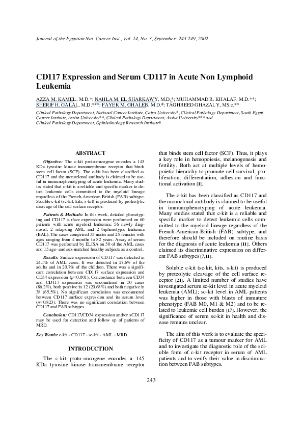 (PDF) CD117 Expression and Serum CD117 in Acute Non Lymphoid Leukemia
