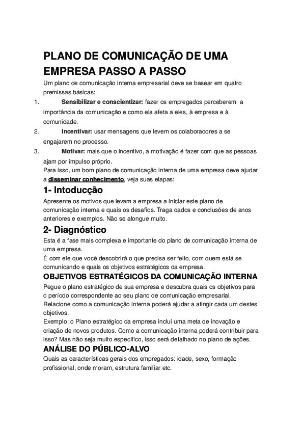 (DOC) PLANO DE COMUNICAÇÃO DE UMA EMPRESA PASSO A PASSO