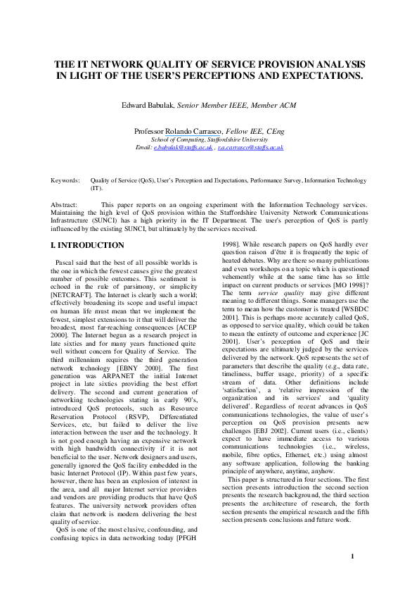 (PDF) The IT Network Quality of Service Provision Analysis in light of
