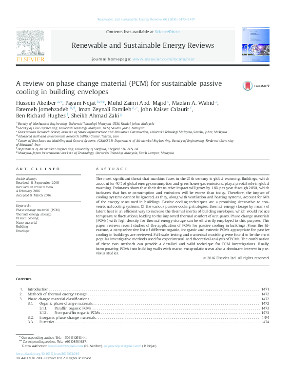 (PDF) A review on phase change material (PCM) for sustainable passive ...