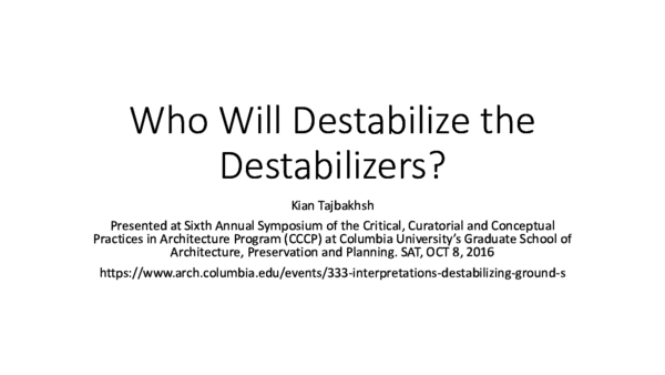 (PDF) Who Will Destabilize the Destabilizers?