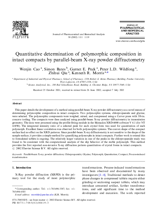 (PDF) Quantitative determination of polymorphic composition in intact ...