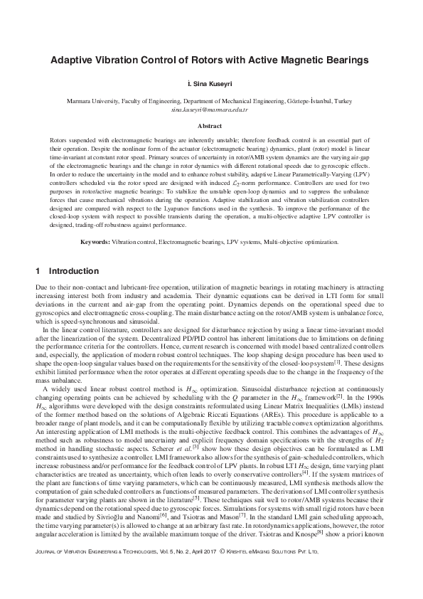 (PDF) Adaptive Vibration Control of Rotors with Active Magnetic Bearings