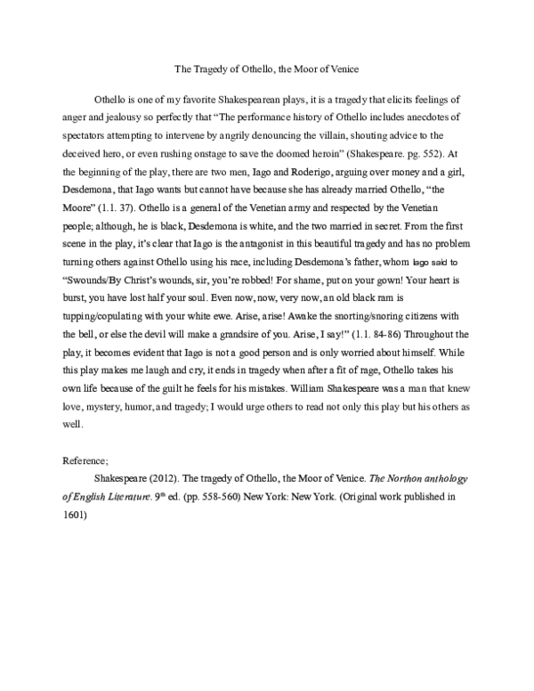 (DOC) The Tragedy of Othello