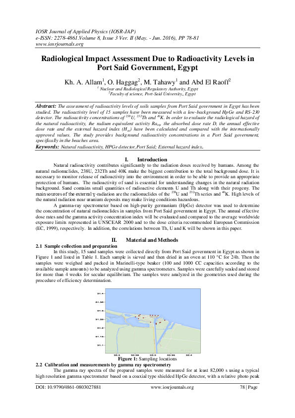 (PDF) Radiological Impact Assessment Due to Radioactivity Levels in ...