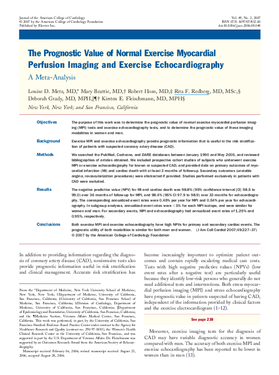 (PDF) The Prognostic Value of Normal Exercise Myocardial Perfusion ...