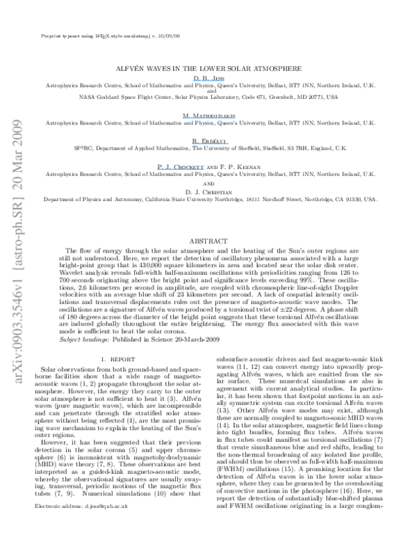 (PDF) Alfven Waves in the Lower Solar Atmosphere