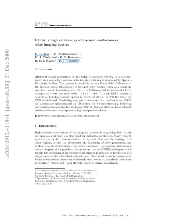 (PDF) ROSA: A High-cadence, Synchronized Multi-camera Solar Imaging System