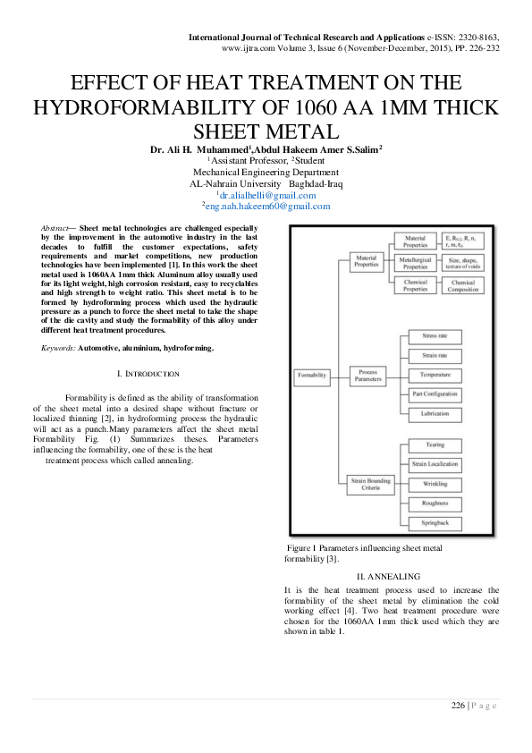 (PDF) EFFECT OF HEAT TREATMENT ON THE HYDROFORMABILITY OF 1060 AA 1MM ...