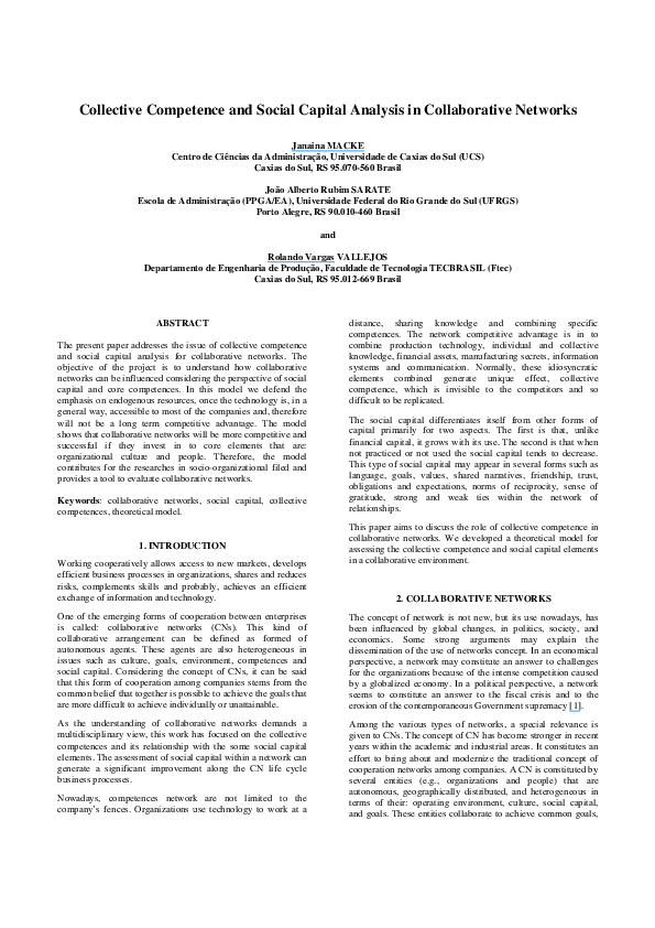 (PDF) Collective competence and social capital analysis in ...