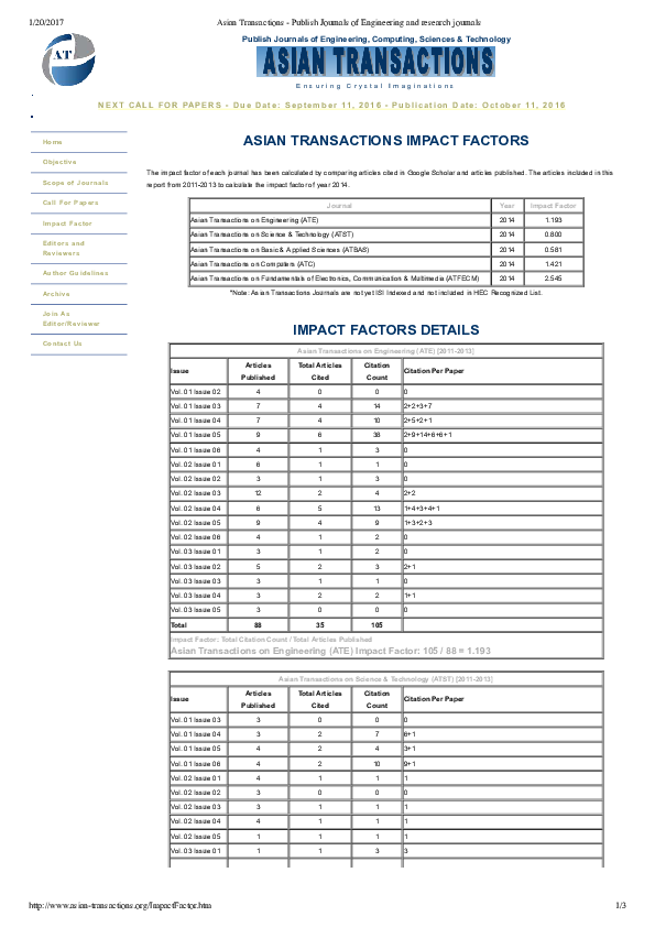 (PDF) ASIAN TRANSACTIONS IMPACT FACTORS IMPACT FACTORS DETAILS Asian