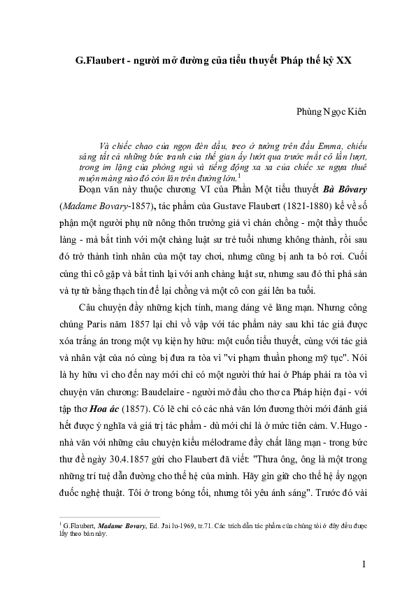 First page of “G.Flaubert -người mở đường của tiểu thuyết Pháp thế kỷ XX”