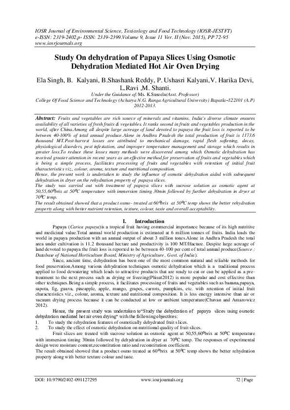 (PDF) Study On dehydration of Papaya Slices Using Osmotic Dehydration Mediated Hot Air Oven