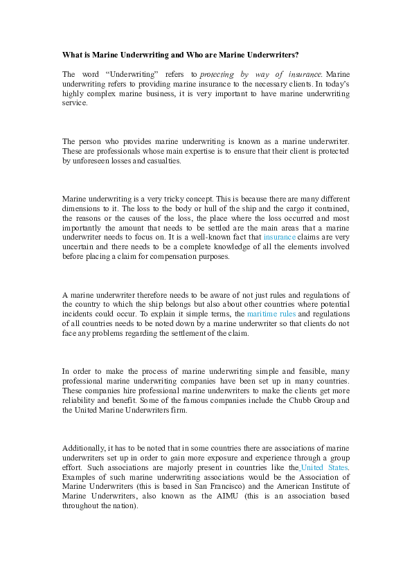 (DOC) What is Marine Underwriting and Who are Marine Underwriters