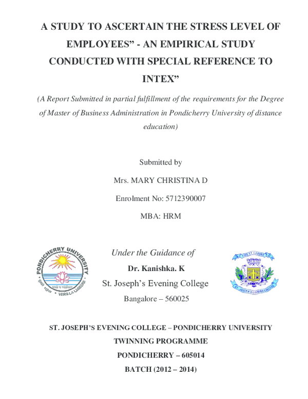 (PDF) A STUDY TO ASCERTAIN THE STRESS LEVEL OF EMPLOYEES " -AN ...