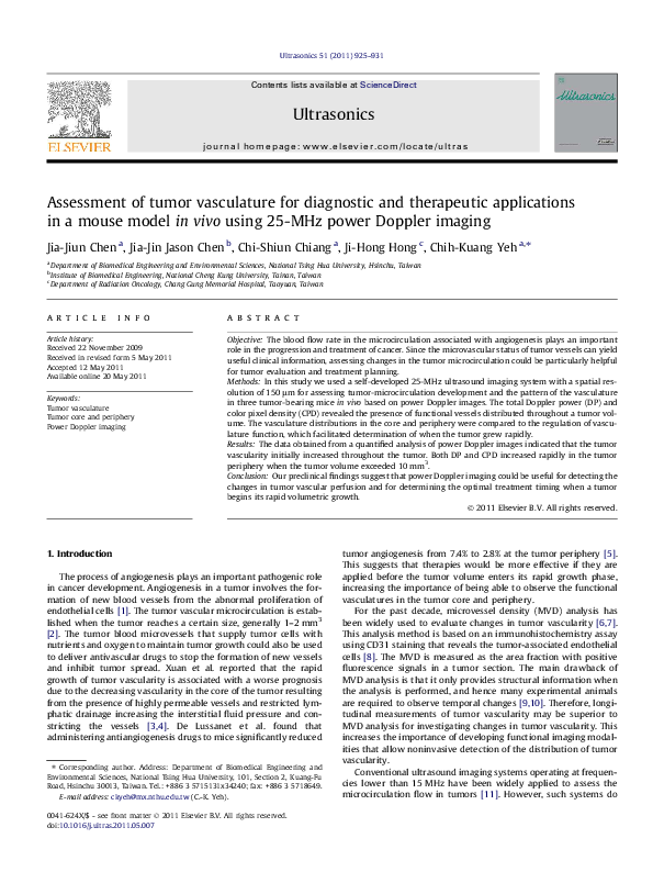 (PDF) Assessment of tumor vasculature for diagnostic and therapeutic ...