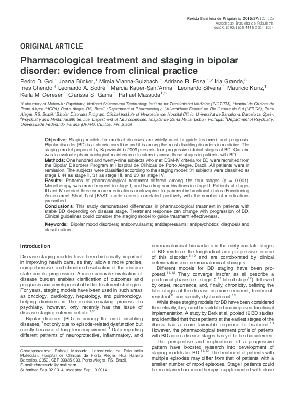 (PDF) Pharmacological treatment and staging in bipolar disorder ...