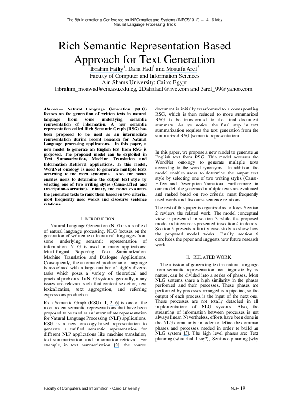 (PDF) Rich Semantic Representation Based Approach for Text Generation