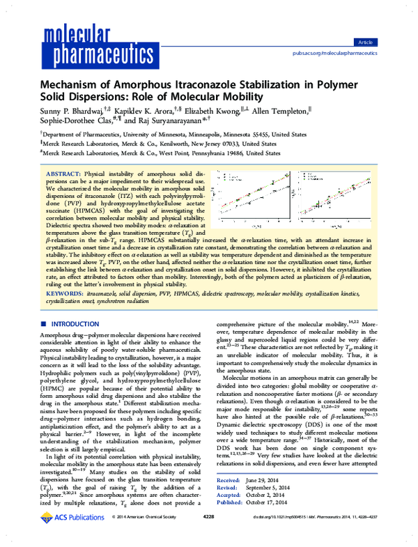 (PDF) Mechanism of Amorphous Itraconazole Stabilization in Polymer ...