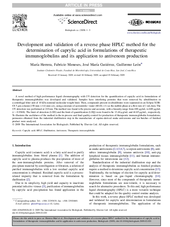 (PDF) Development and validation of a reverse phase HPLC method for the ...