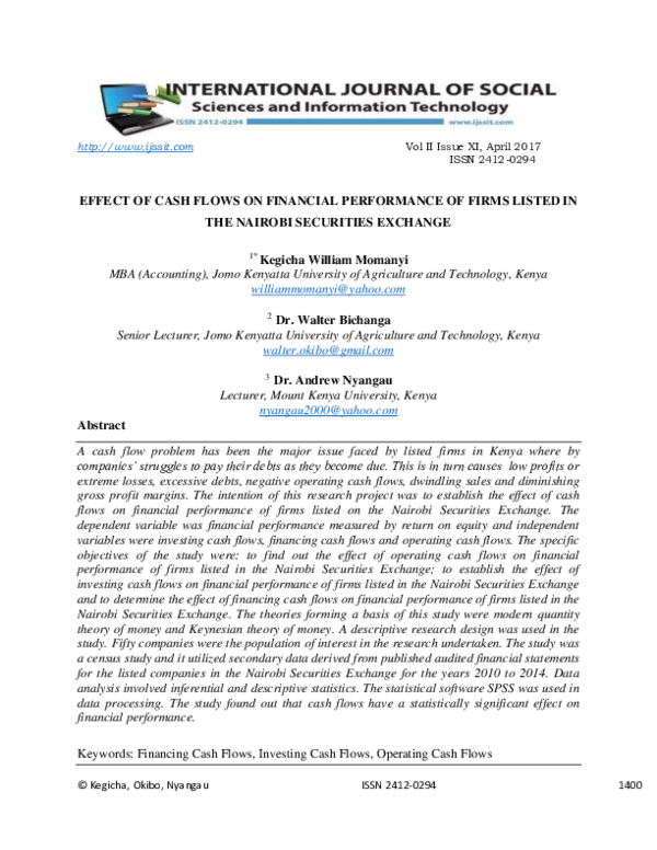 (PDF) EFFECT OF CASH FLOWS ON FINANCIAL PERFORMANCE OF FIRMS LISTED IN ...