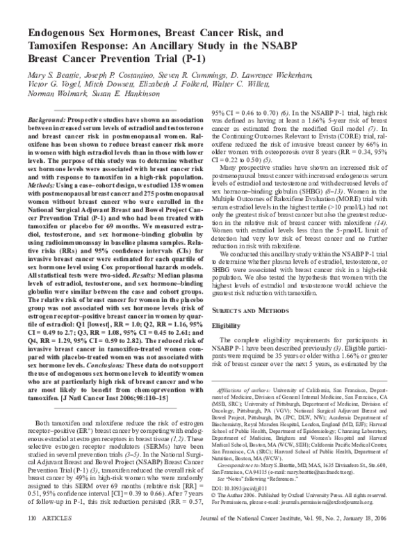 (PDF) Endogenous Sex Hormones, Breast Cancer Risk, and Tamoxifen ...