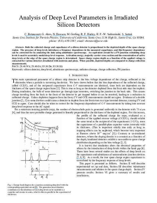 (PDF) Analysis of deep level parameters in irradiated silicon detectors ...