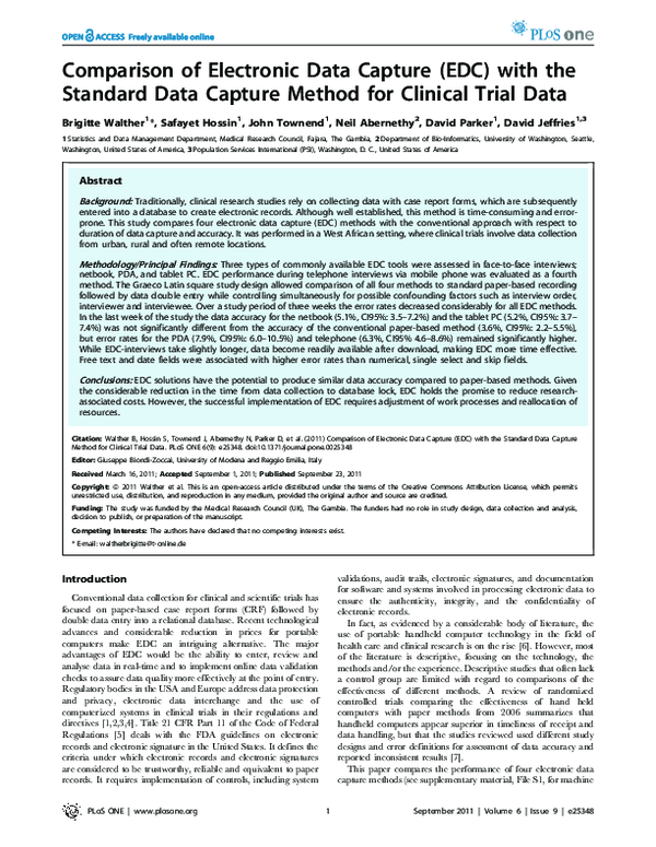 Comparison of Electronic Data Capture (EDC) with the Standard Data ...