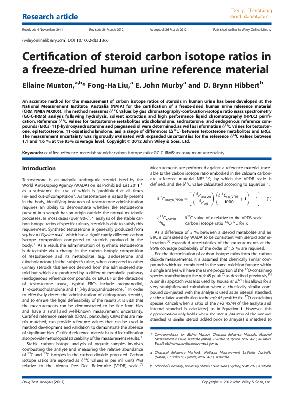 (PDF) Certification of steroid carbon isotope ratios in a freezedried