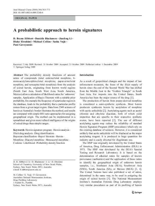 (PDF) A probabilistic approach to heroin signatures