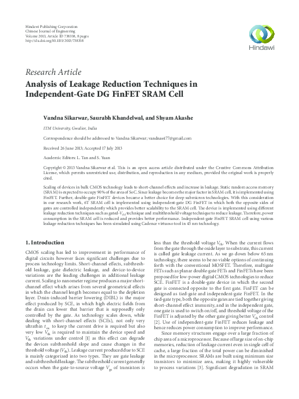 (PDF) Analysis of Leakage Reduction Techniques in Independent-Gate DG ...