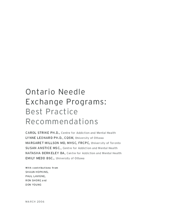 (PDF) Ontario Needle Exchange Programs Best Practice