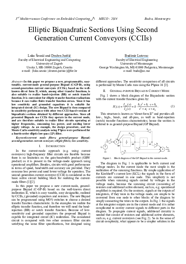 (PDF) Elliptic biquadratic sections using second generation current ...
