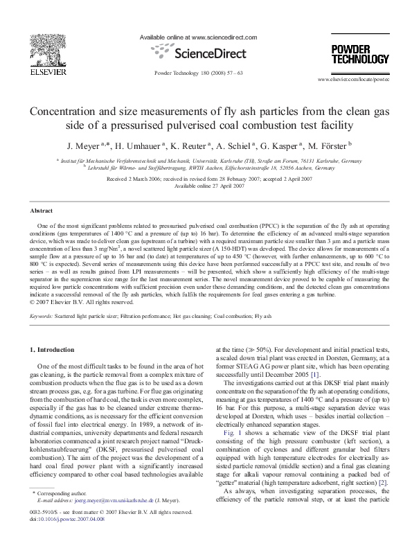 (PDF) Concentration and size measurements of fly ash particles from the ...