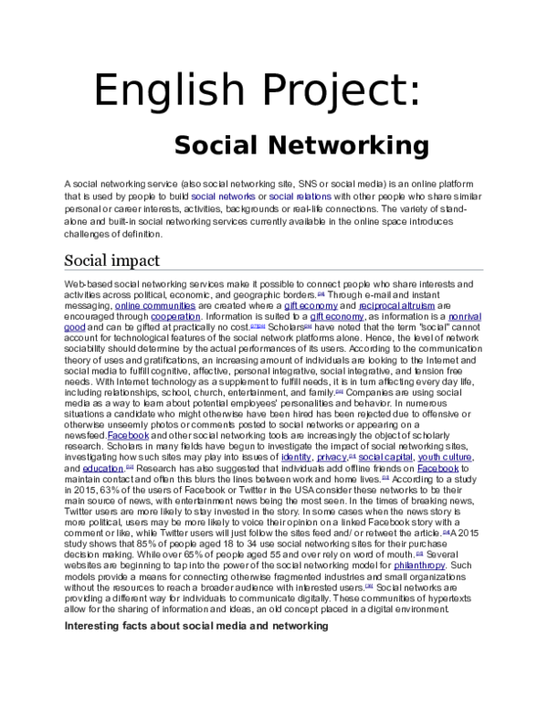 (DOC) English Project Social Networking kristi loli Academia.edu
