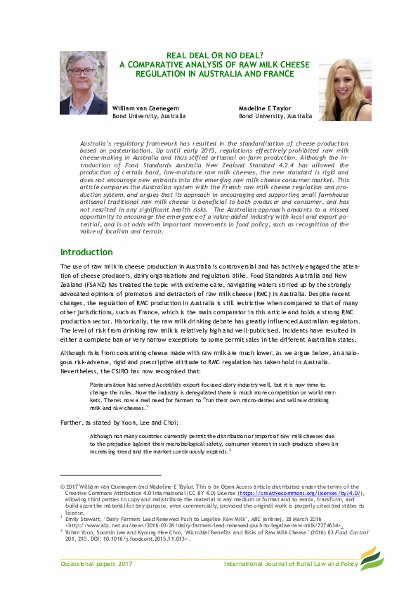 (PDF) REAL DEAL OR NO DEAL? A COMPARATIVE ANALYSIS OF RAW MILK CHEESE