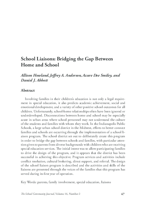 (PDF) School Liaisons: Bridging the Gap Between Home and School