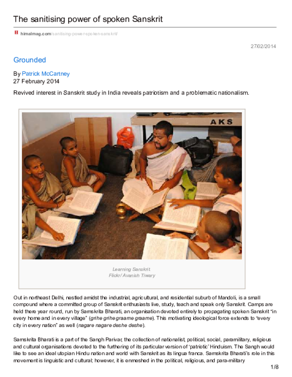 First page of “The Sanitising Power of Spoken Sanskrit”