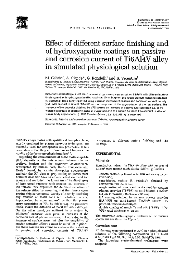(PDF) Effect of different surface finishing and of hydroxyapatite ...