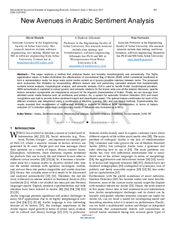 (PDF) New Avenues in Arabic Sentiment Analysis