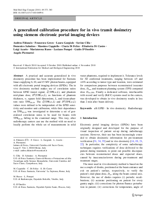 (PDF) A generalized calibration procedure for in vivo transit dosimetry ...