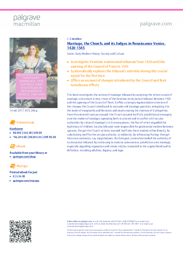 (PDF) Marriage, the Church, and its Judges in Renaissance Venice, 1420 ...