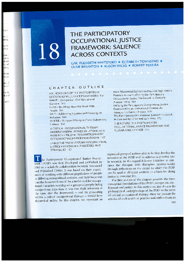 (PDF) The Participatory Occupational Justice Framework 2017 Salience