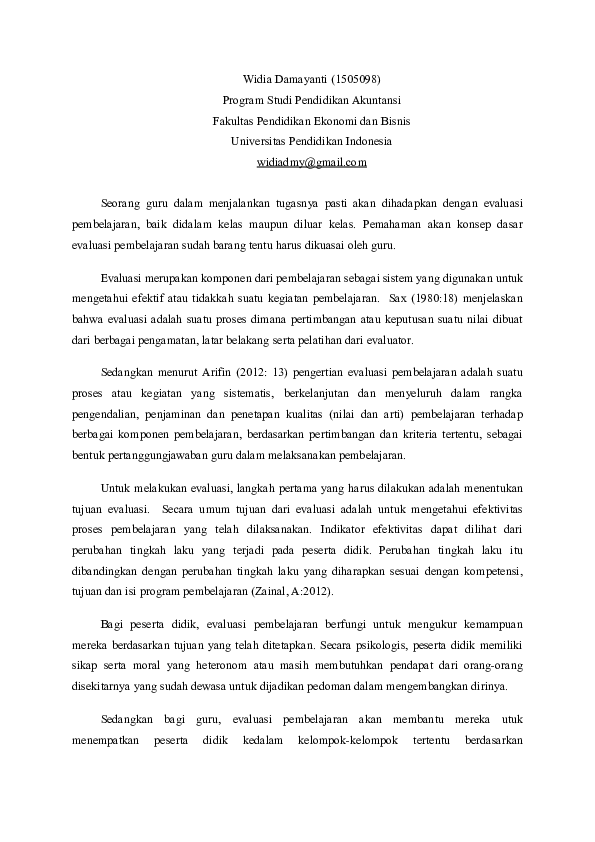 Doc Evaluasi Pembelajaran Sebagai Upaya Peningkatan Mutu Pendidikan Widia Damayanti Academia Edu