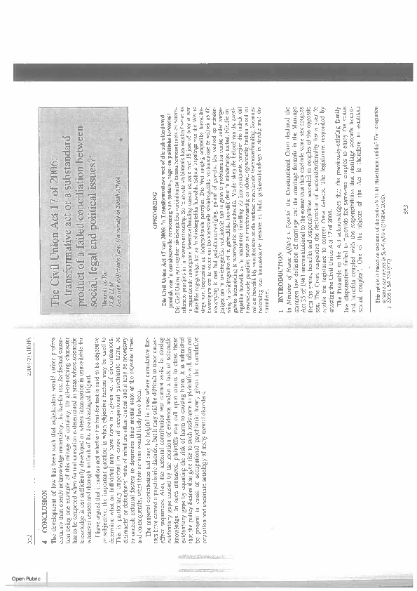 (PDF) The Civil Union Act 17 of 2006 A transformative act or a