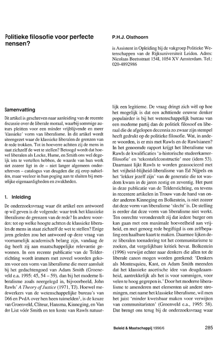 (PDF) Peter Olsthoorn (1996) Politieke filosofie voor perfecte mensen ...