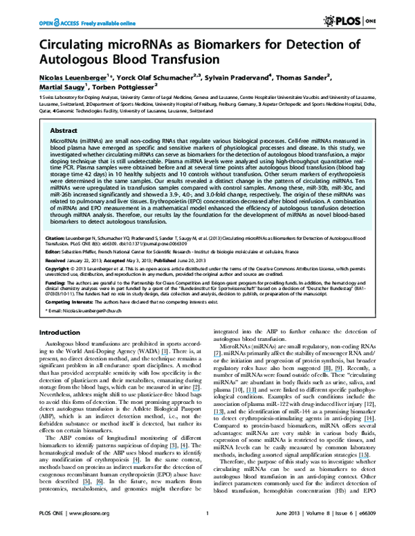 (PDF) Circulating microRNAs as Biomarkers for Detection of Autologous ...