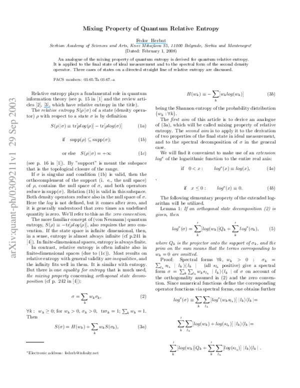 (PDF) Mixing Property of Quantum Relative Entropy