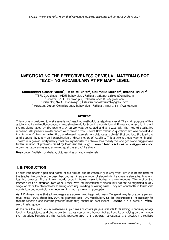 (PDF) INVESTIGATING THE EFFECTIVENESS OF VISUAL MATERIALS FOR TEACHING